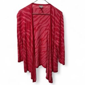 Chicos size 2 large pink subtle  Zebra Print open draped Cardigan top office